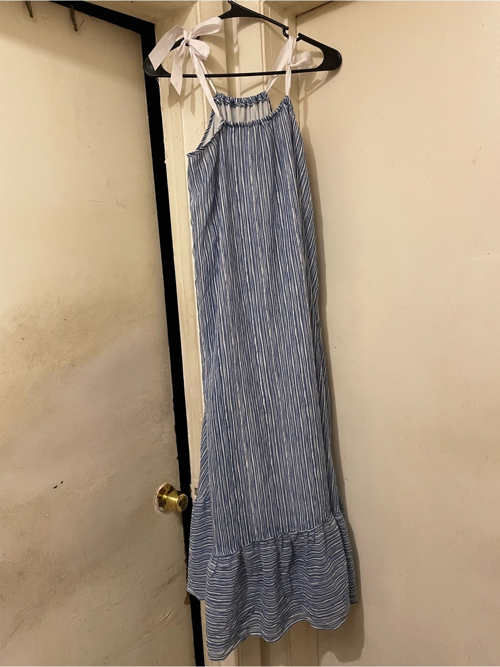 Mud Pie Blue and White Striped Maxi Dress with Tie Straps Size M